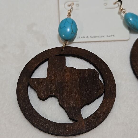 Brown and Blue Texas Earrings - Picture 2 of 2